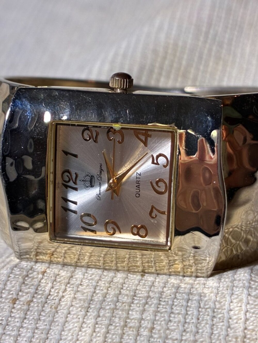 Women's Premier Design Hammered Gold over Stainless Steel Cuff Watch